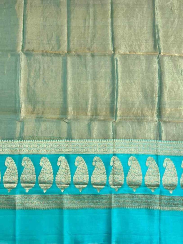 Seagreen Tissue Silk Pure Banarasi Dupatta With Floral Boota Work