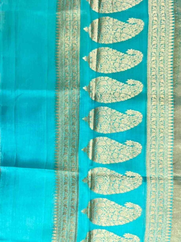 Seagreen Tissue Silk Pure Banarasi Dupatta With Floral Boota Work