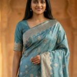 Seagreen Viscose Silk Pure Banarasi Saree With Beautiful Floral Zari & Red Minakari Work