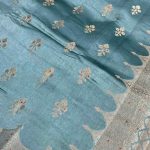 Seagreen Viscose Silk Pure Banarasi Saree With Beautiful Floral Zari & Red Minakari Work