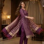 Wine Semi Silk Banarasi Dress Material