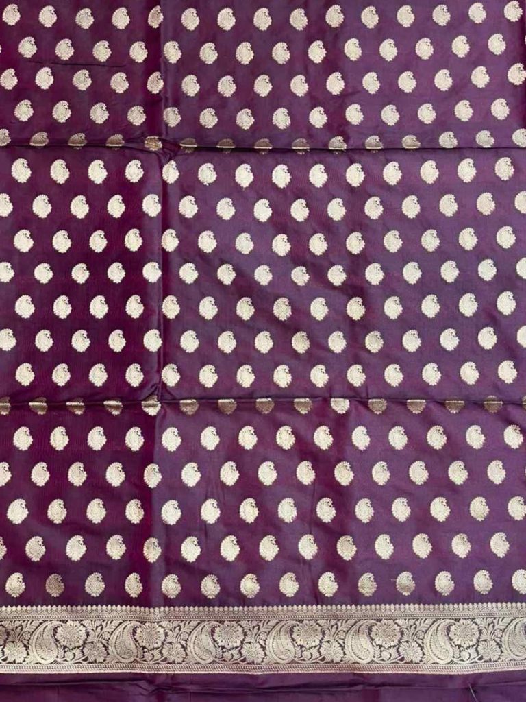 Wine Semi Silk Banarasi Dress Material