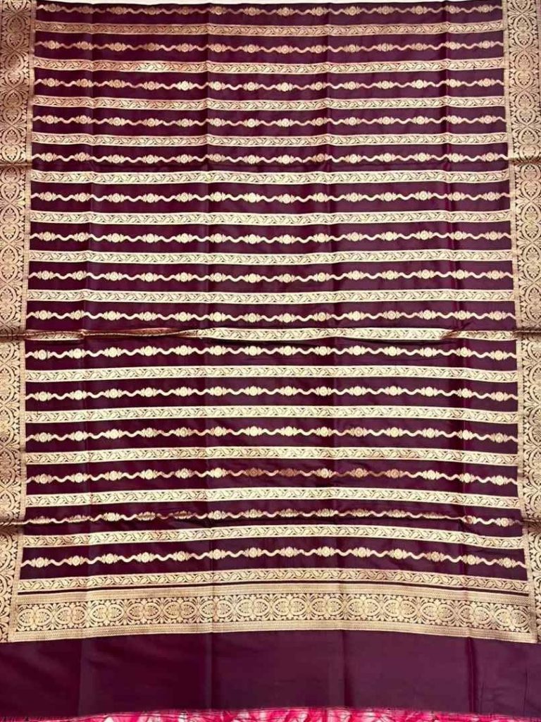 Wine Semi Silk Banarasi Dress Material