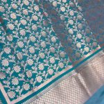 Teal Blue Semi Kataan Silk Banarasi Dupatta With Beautiful Floral Jaal Zari Work