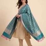 Teal Blue Semi Kataan Silk Banarasi Dupatta With Beautiful Floral Jaal Zari Work