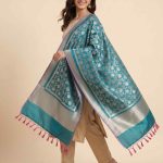 Teal Blue Semi Kataan Silk Banarasi Dupatta With Beautiful Floral Jaal Zari Work