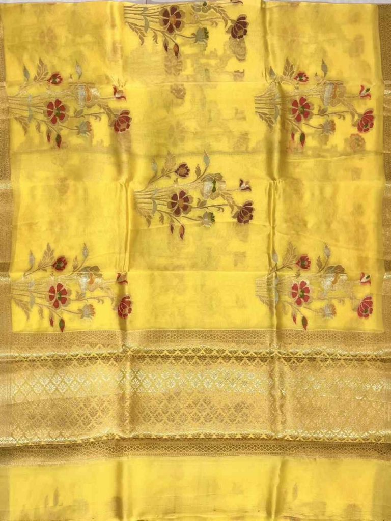 Yellow Viscose Silk Pure Banarasi Saree